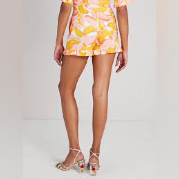 NWT Kate Spade Peaches Print Linen Blend High Rise Preppy Dressy Ruffle Shorts - Picture 2 of 7